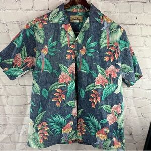 blue Hawaiian Floral Hawaiian short sleeve Shirt tropical parrots mens sz med